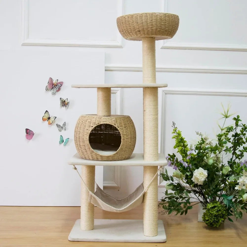 Cat Tree for Indoor Cats with Scratching Post and Hammock