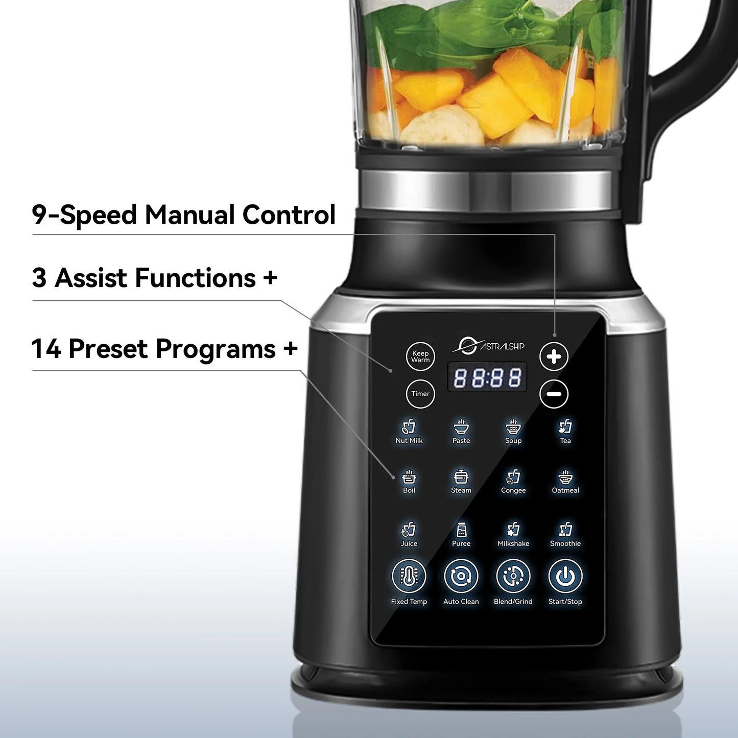 Astralship ASH01B 1500W Countertop Blender With 14 Presets Auto Clean