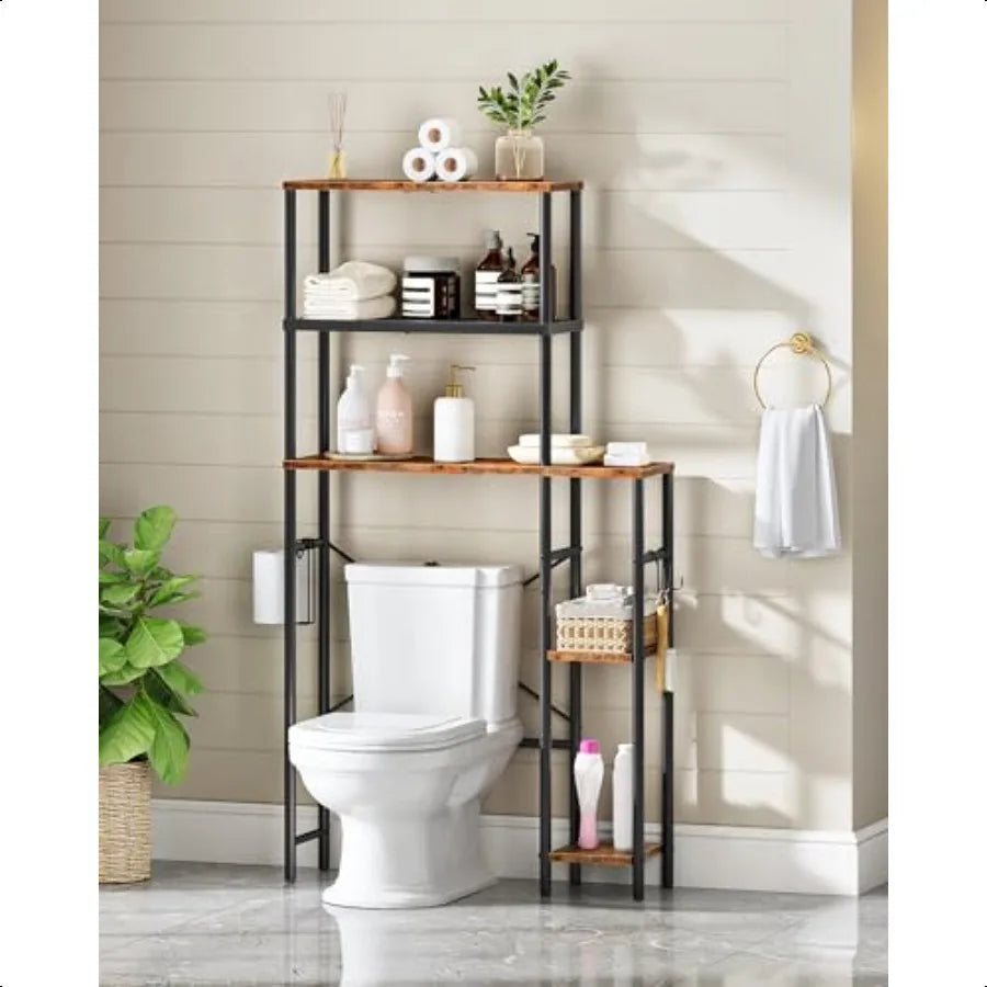 Over The Toilet Storage 6Tier Bathroom Organizer Shelf OverToilet Storage Cabinet with Toilet Paper Hook Space Saving for Bathr