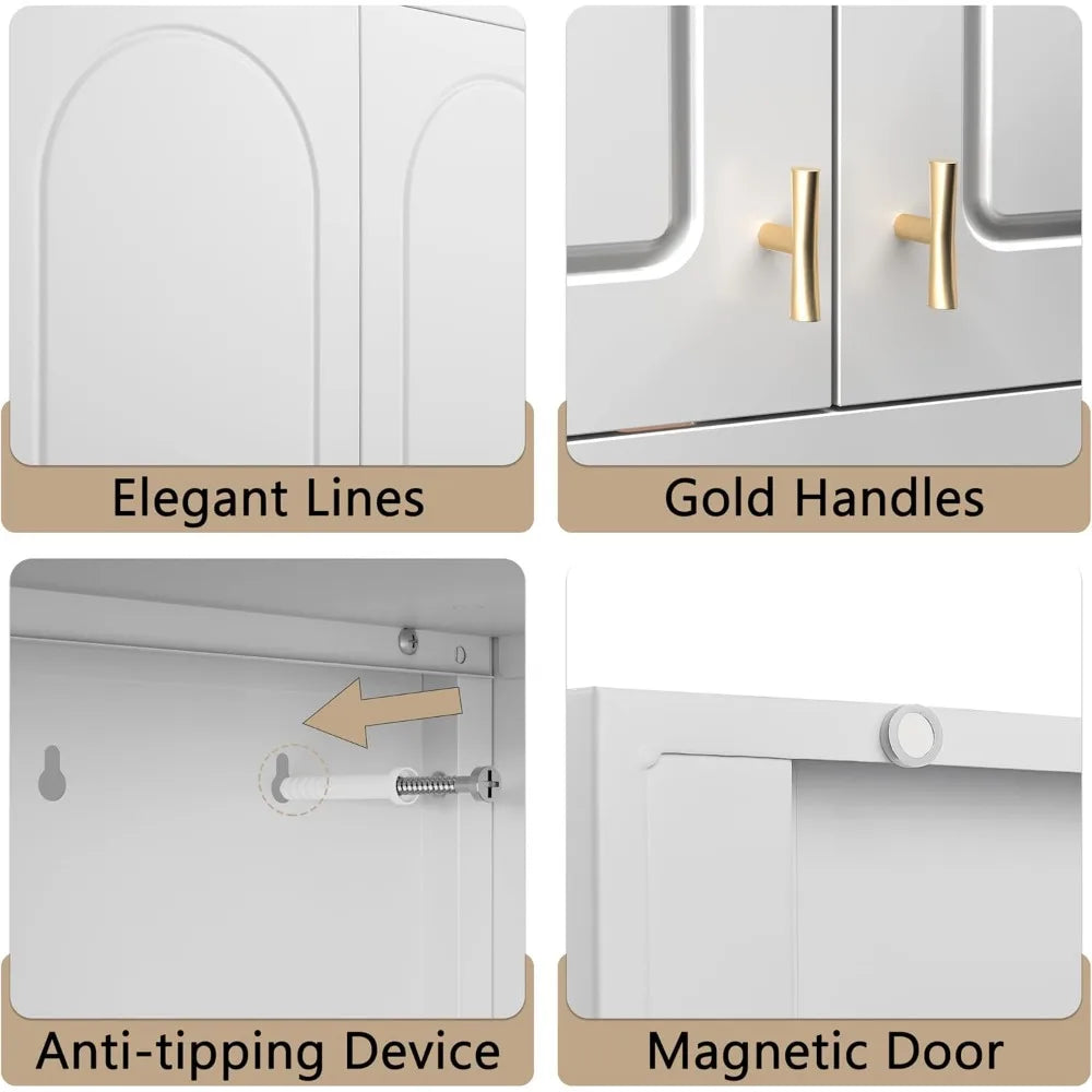 86" Metal Wardrobe Cabinets,Armoire Wardrobe Closet with Hanging Rod,Clothes Storage Cabinet with Adjustable Shelves and Doors,C