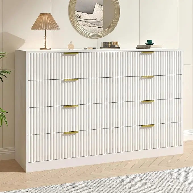 CHENGWEIFinish Fluted 8 Drawer Dresser Modern Chest Of Drawers