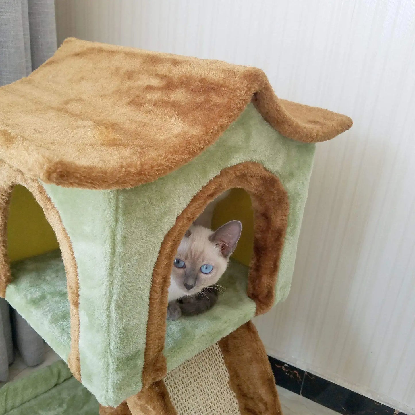 Plush Cat Tree Scratcher Wooden Climbing Frame House