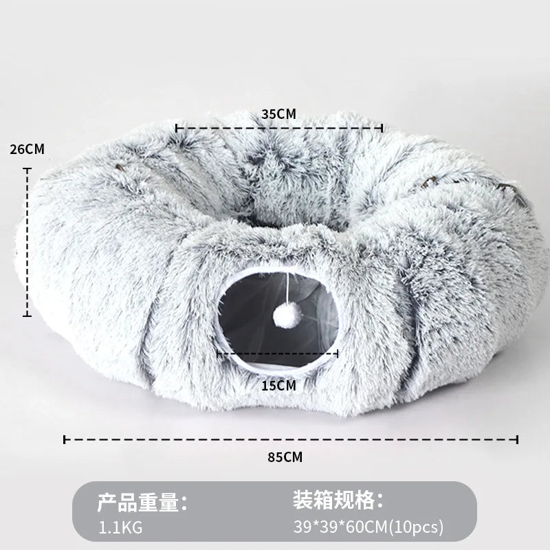 Warm Enclosed Cat Bed Tunnel Plush Kitten House With Tube