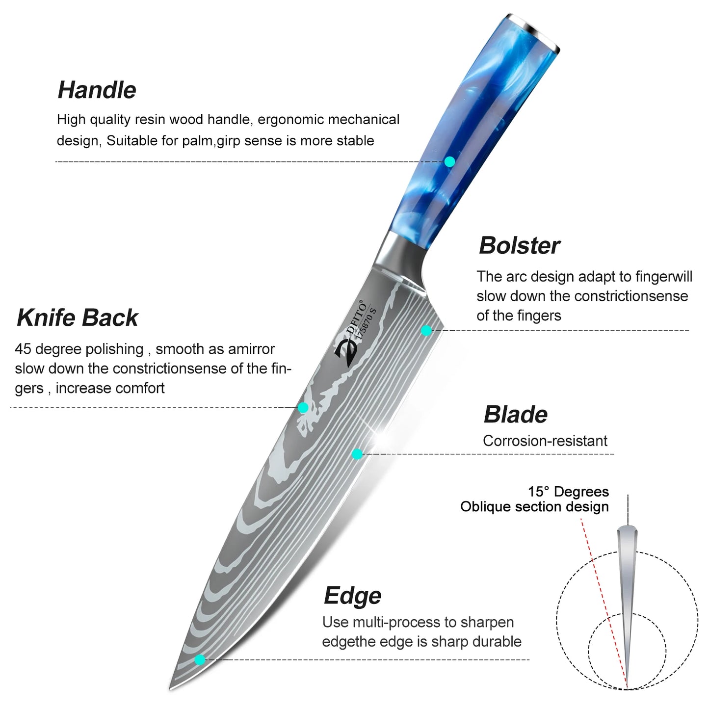 ZENG Chef Knife Set Santoku Utility Boning Cleaver With Cover