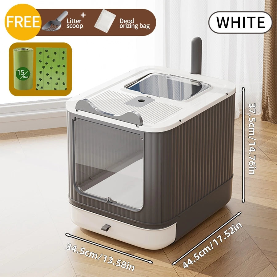 Fully Enclosed Foldable Litter Box With Odor Control And Scoop