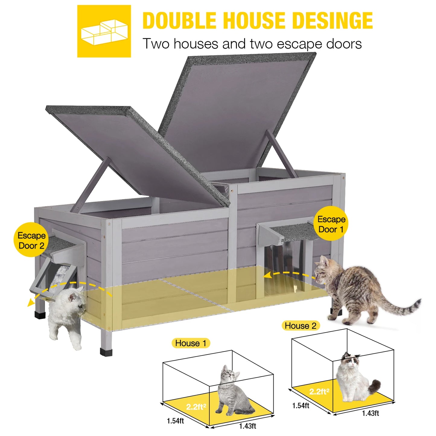 Two Room Outdoor Feral Cat Shelter For Rescued Cats