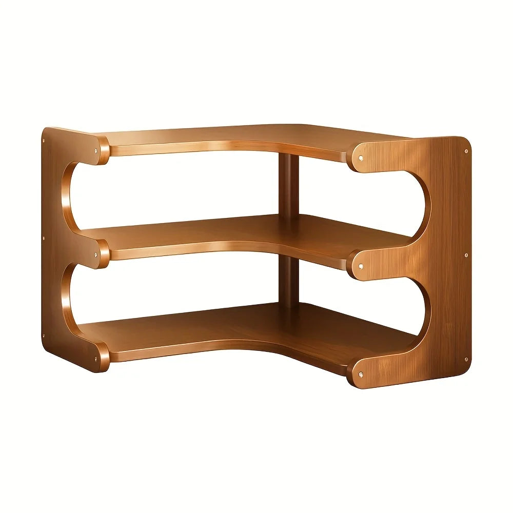 Three Tier Bamboo Corner Shelf Wall Mounted Organizer For Sundries