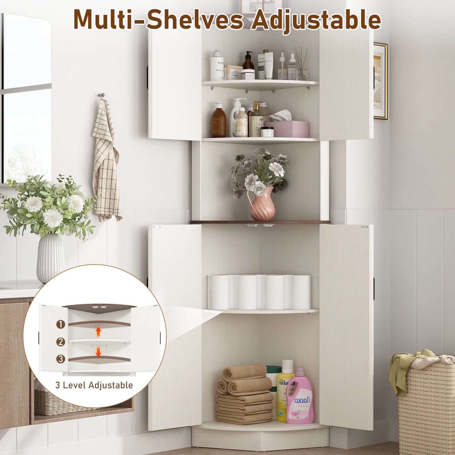 QiaoShiRen Farmhouse Tall Corner Cabinet With Barn Doors