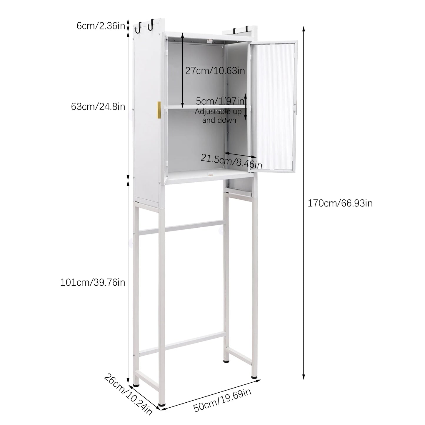 Over The Toilet Storage Cabinet  3 Tier Metal Bathroom Shelf