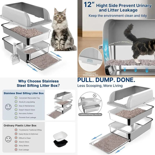 Paw Libe Stainless Steel Sifting Litter Box With Drawer