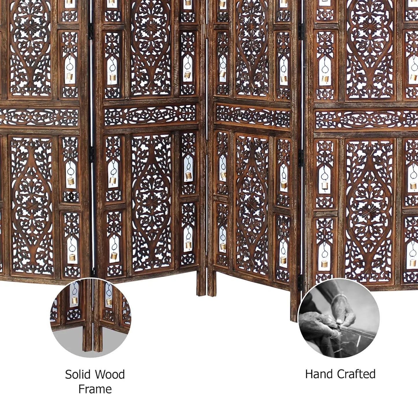 Room Divider Wood Screen Hand Carved Antique Folding