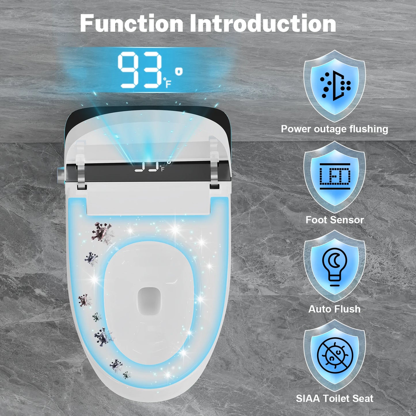 Smart Heated Bidet Toilet Seat Temperature Display Remote