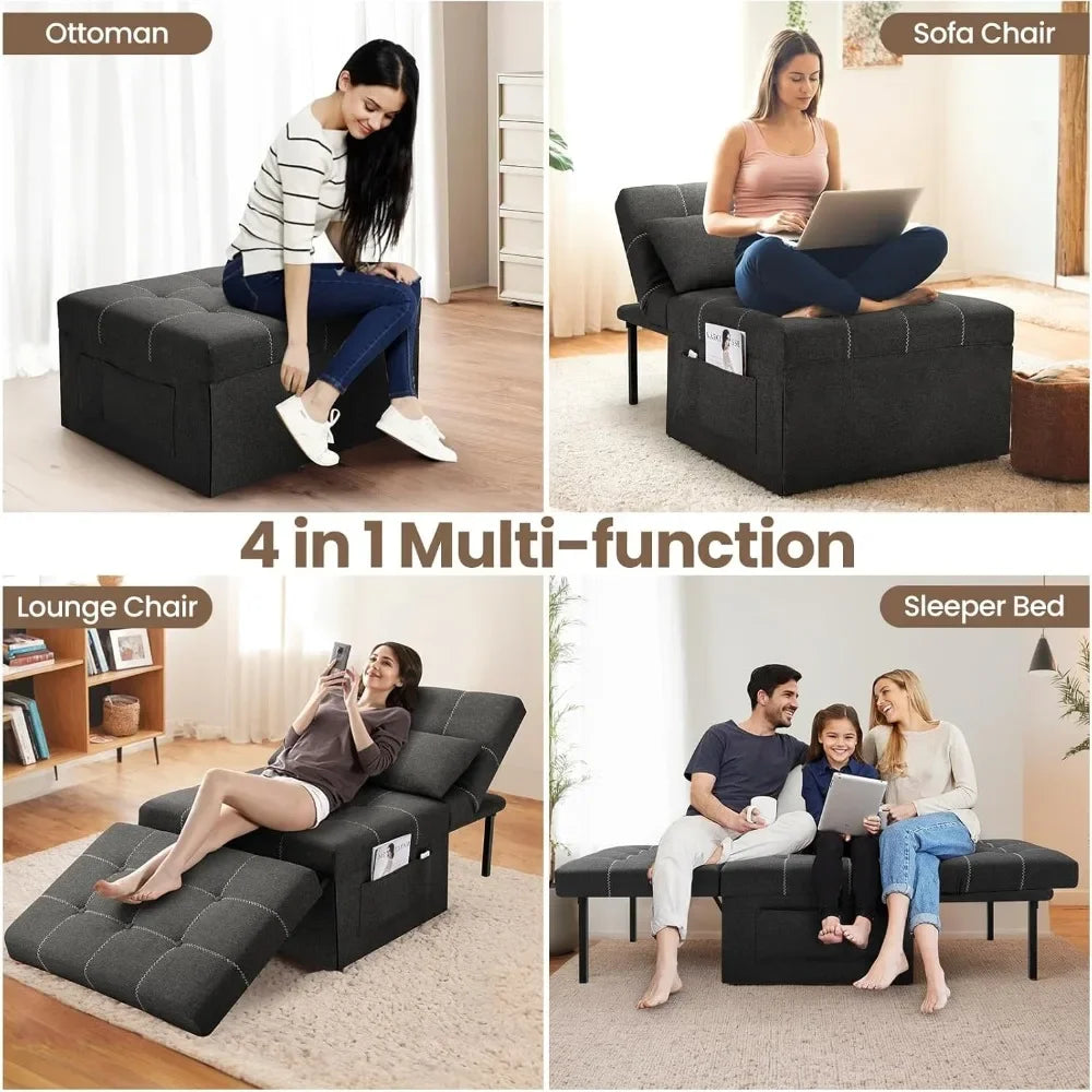 Convertible Sleeper Chair 4 in 1 Multifunctional Foldable Ottoman Bed