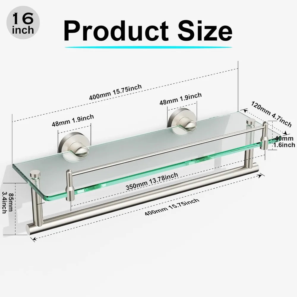 Tempered Glass Bathroom Shelf With Towel Bar And Rack