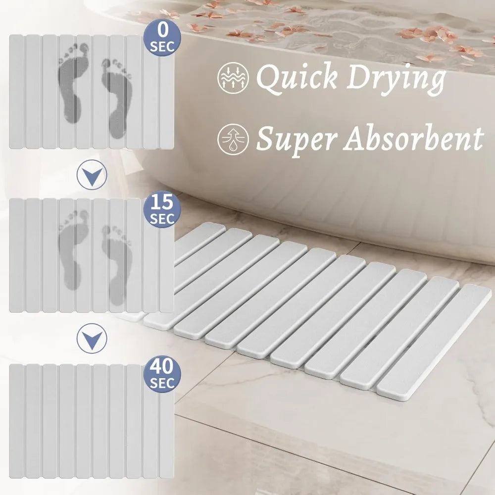 Foldable Diatomaceous Stone Bath Mat Quick Dry Non Slip Absorbent