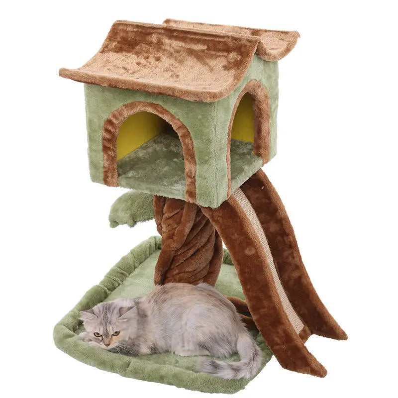 Plush Cat Tree Scratcher Wooden Climbing Frame House