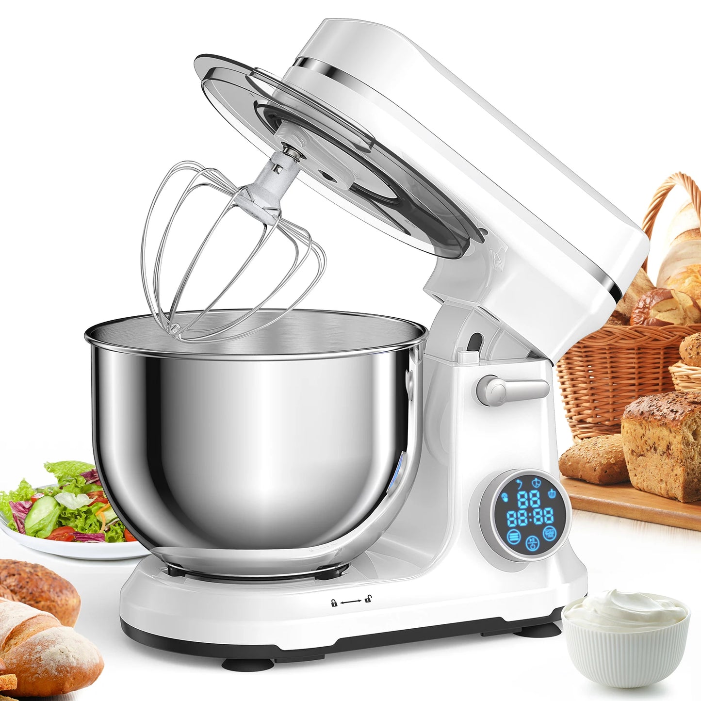 Biolomix 1200W 11-Speed DC Motor Stand Mixer With OLED Display