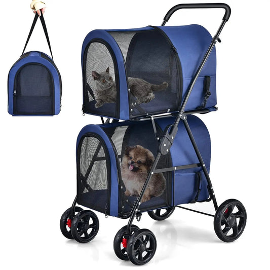 Double Pet Stroller Removable Bags Safety Strap 4 Lockable Wheels