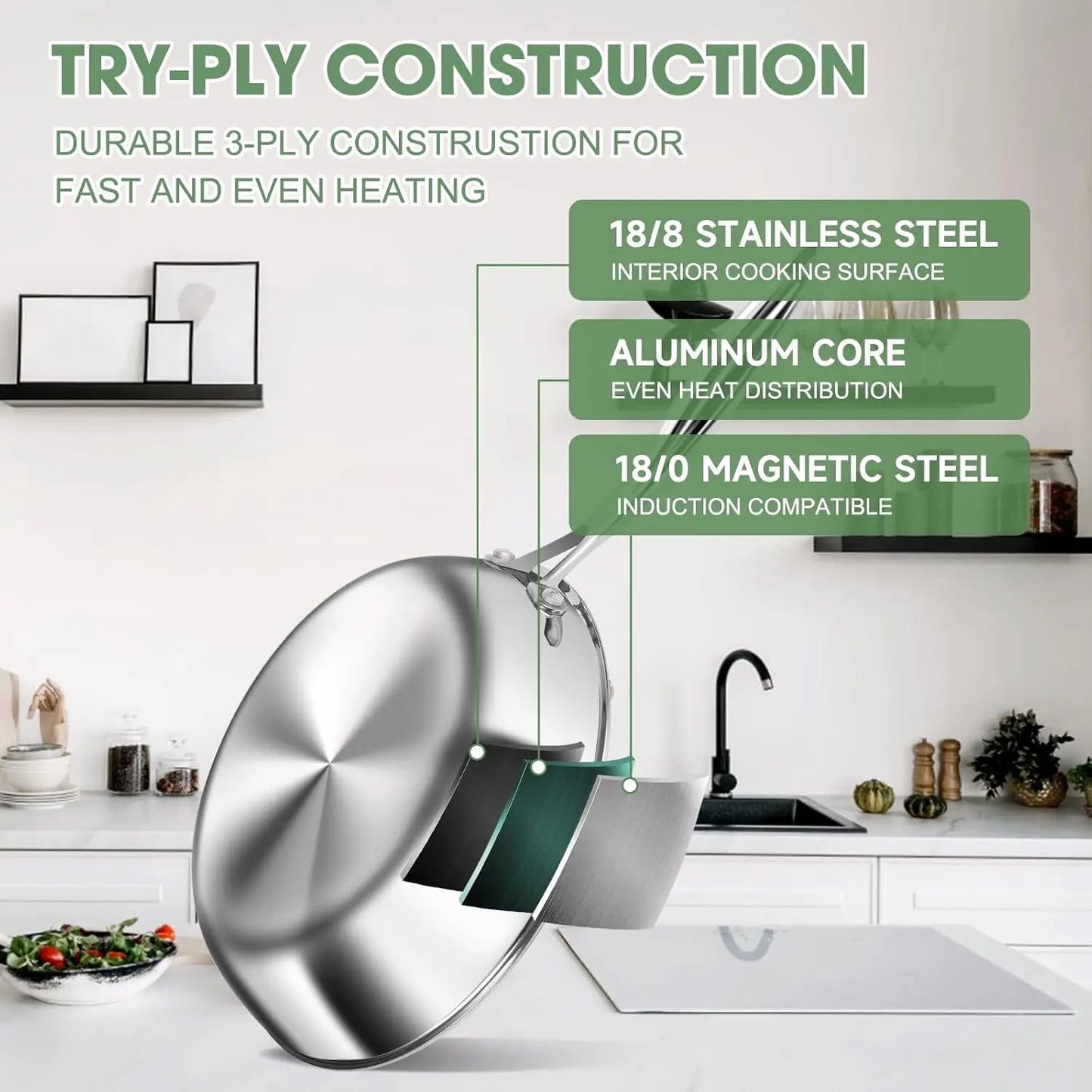 3 Ply Stainless Steel 11Piece Cookware Set Induction Compatible Lids