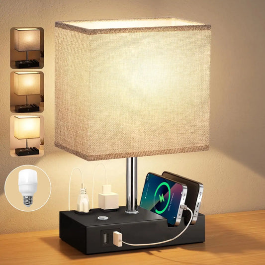 SZRSTH Bedside Table Lamp With Dual USB Ports Dimmable