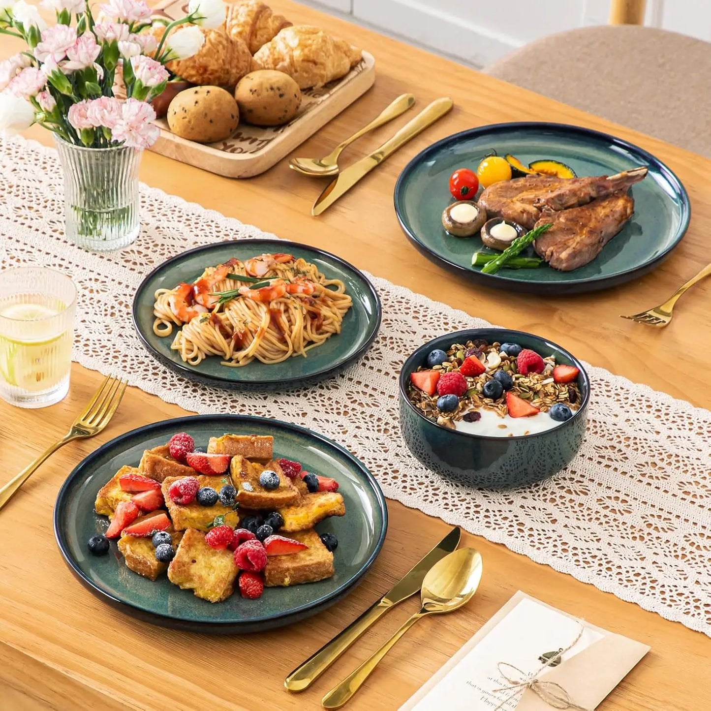 Starry 12 Piece Dinnerware Set With Reactive Glaze Plates Bowls