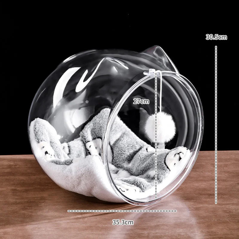 NONECN Space Capsule Cat Bed Semi Enclosed Transparent Plastic Villa With Ball