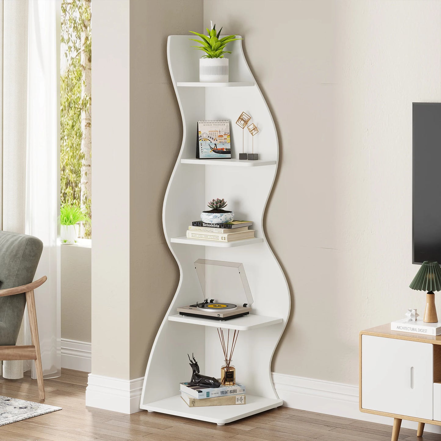Tribesigns Modern 5-Tier Wall Corner Shelf and Plant Stand