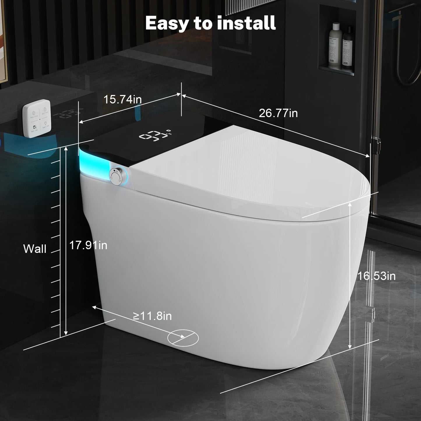Smart Heated Bidet Toilet Seat Temperature Display Remote