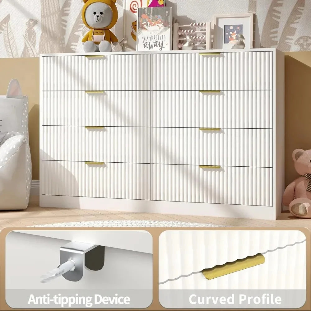 CHENGWEIFinish Fluted 8 Drawer Dresser Modern Chest Of Drawers