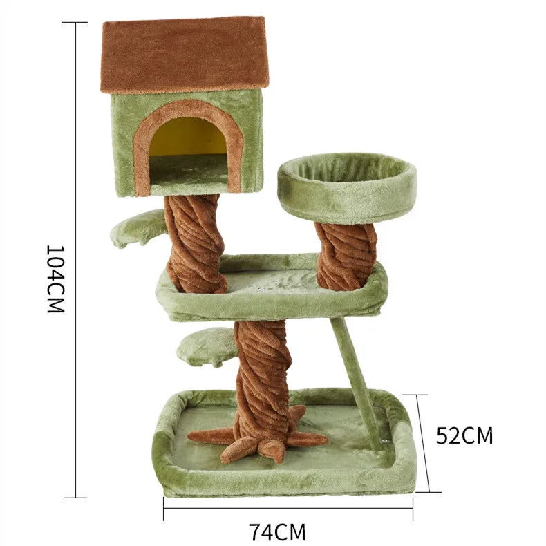 Plush Cat Tree Scratcher Wooden Climbing Frame House