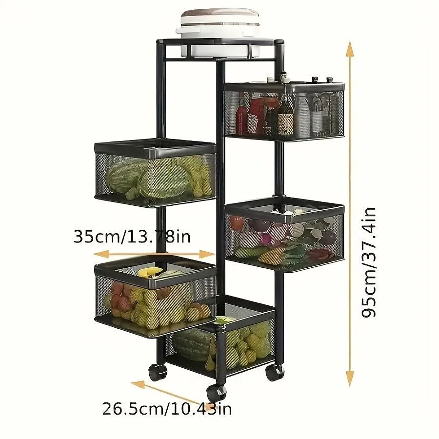 Hign-concerned Chemical Rotating Metal 5-Tier Kitchen Storage Shelf On Wheels