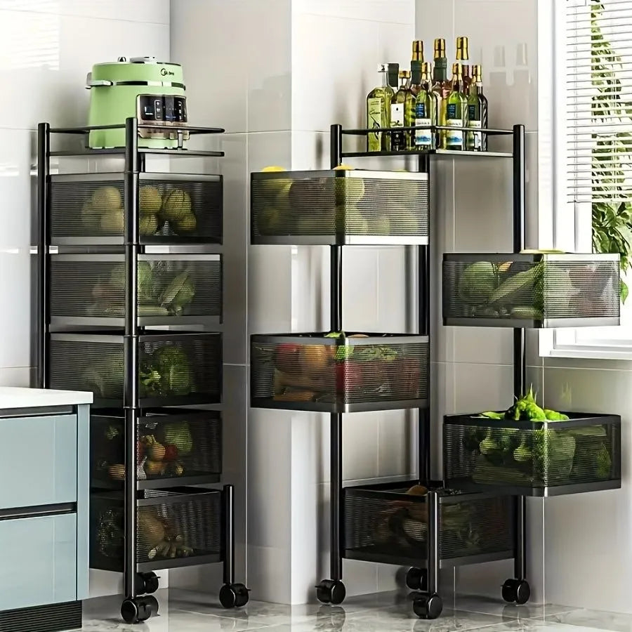 Hign-concerned Chemical Rotating Metal 5-Tier Kitchen Storage Shelf On Wheels