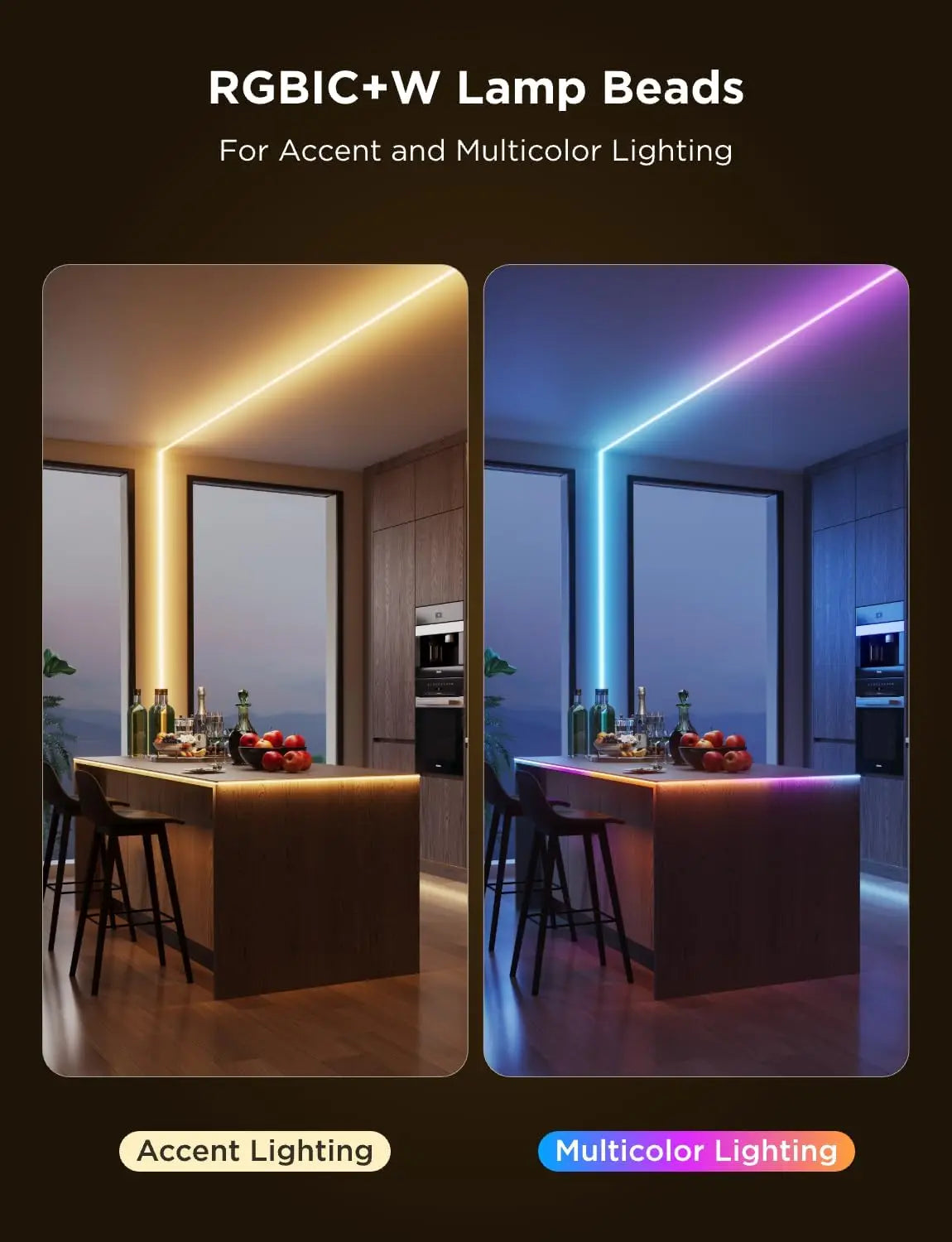 COB LED Strip Light Pro, LED Lights for Bedroom Compatible with Alexa, Google Assistant and Matter, RGBICW Light with Warm White