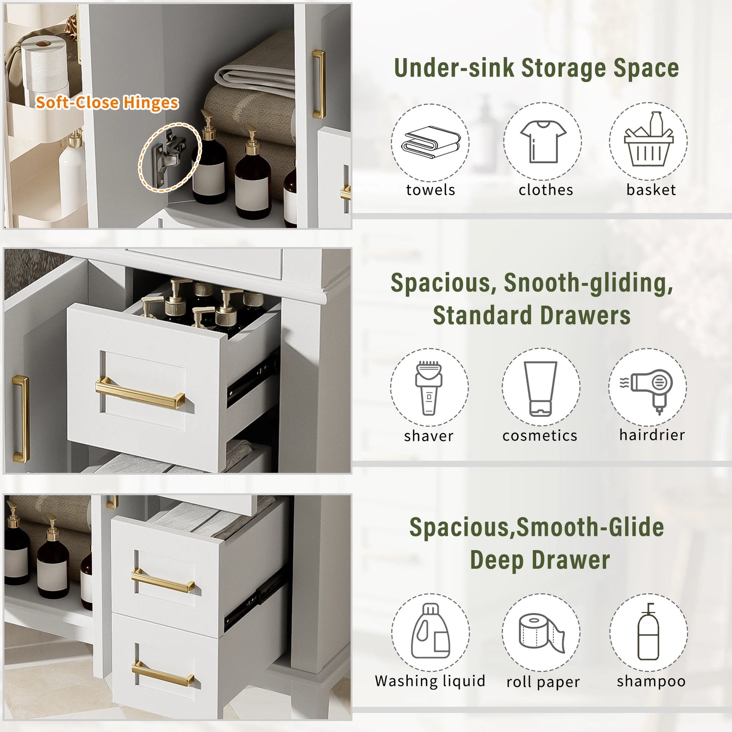 SH.KL 30" Bathroom Vanity with Ceramic Sink, Modern Storage Cabinet with Soft-Close Doors, Bathroom Furniture, Vanities