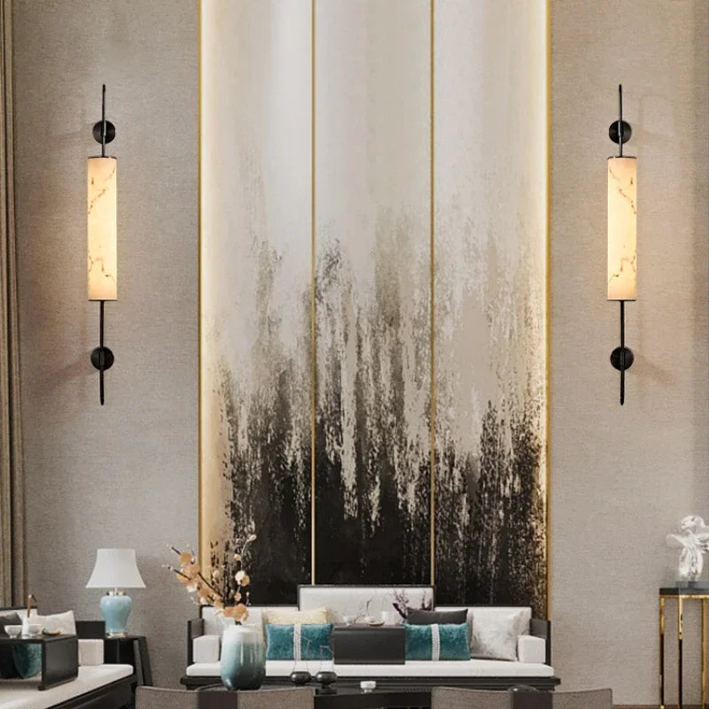 Retro Light Luxury Wall Lamp Imitation Marble Living Room TV Background Wall Lamp Chinese Style Bedroom Bedside Wall Lamp