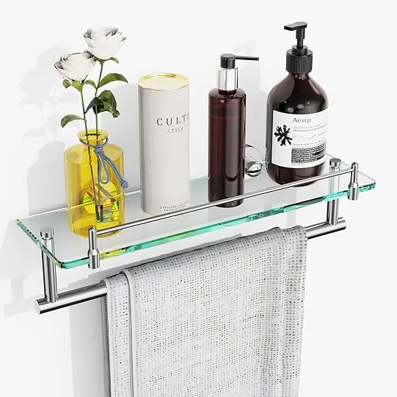 Tempered Glass Bathroom Shelf With Towel Bar And Rack