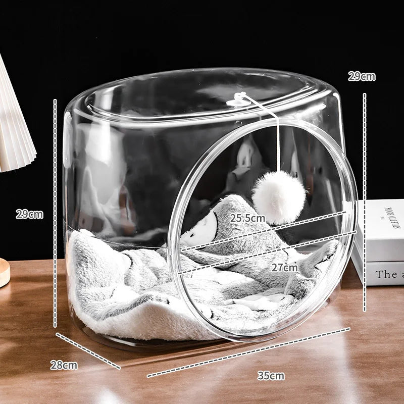 NONECN Space Capsule Cat Bed Semi Enclosed Transparent Plastic Villa With Ball