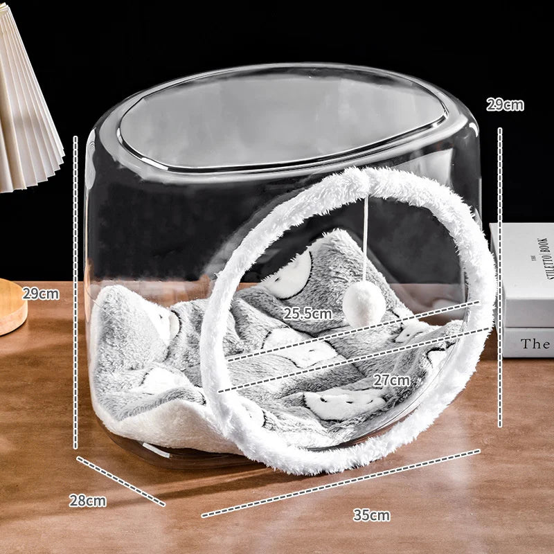 NONECN Space Capsule Cat Bed Semi Enclosed Transparent Plastic Villa With Ball