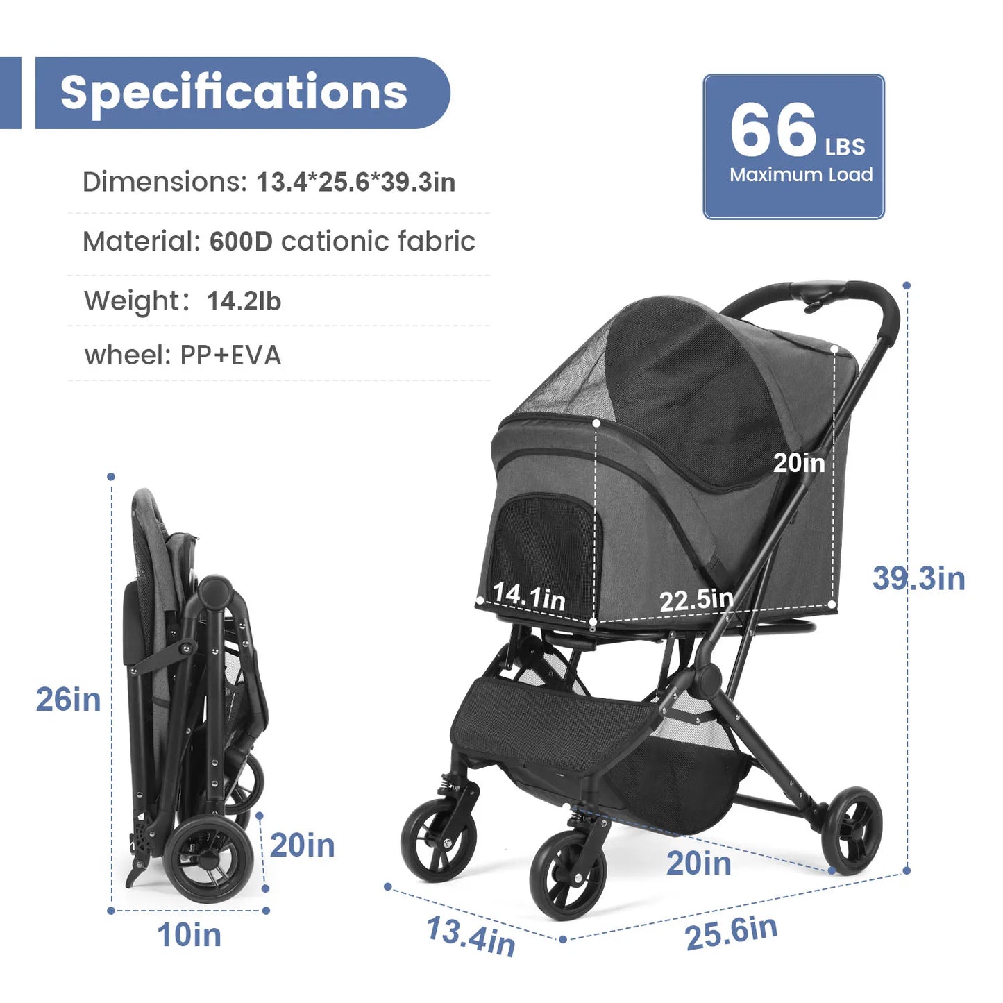 Wedyvko Pet Trolley Jogging Stroller For Dogs And Cats