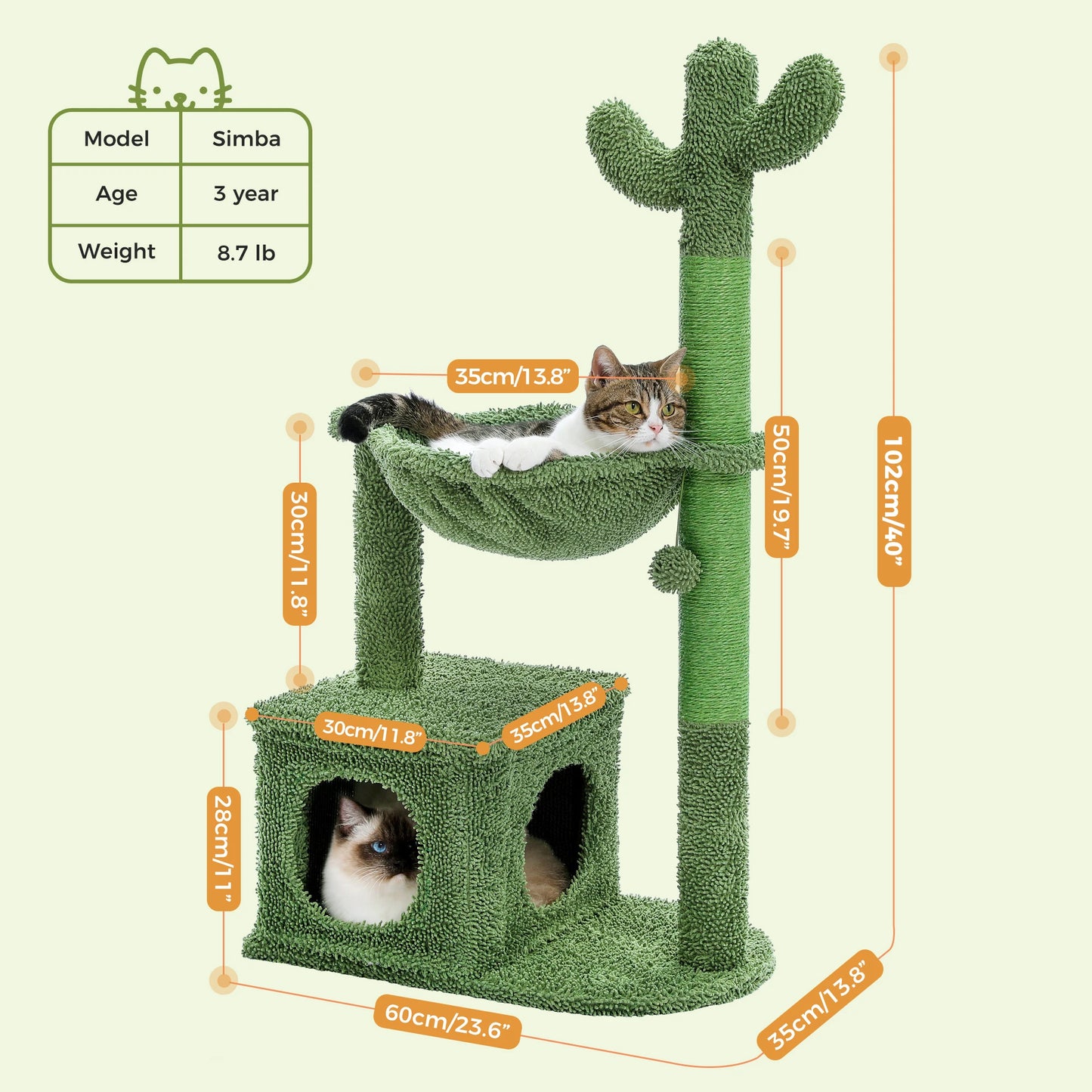 PEQULTICN Cactus Cat Tree With Large Condo Hammock And Ball