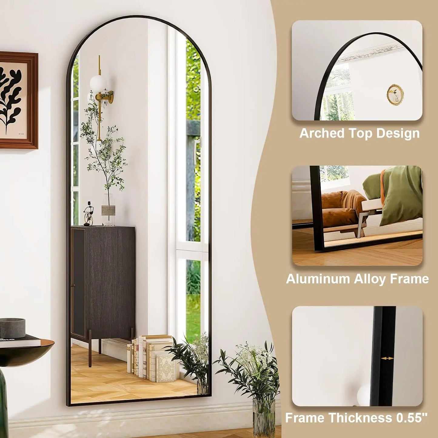 HARRITPURE Full Length Mirror Aluminum Frame Modern Minimalist Design