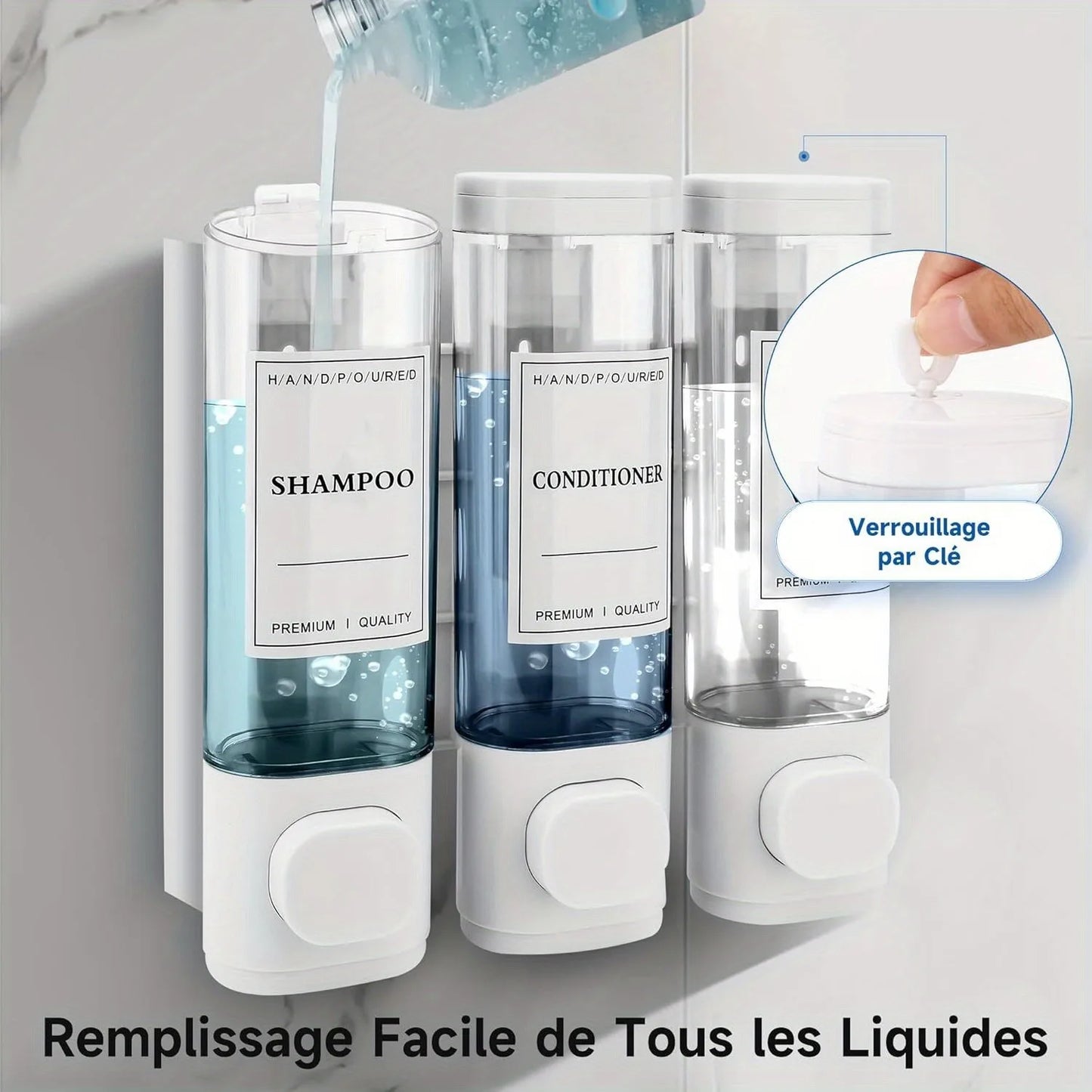 ABS 3 In 1 Wall Mounted Dispenser Shampoo Conditioner Soap