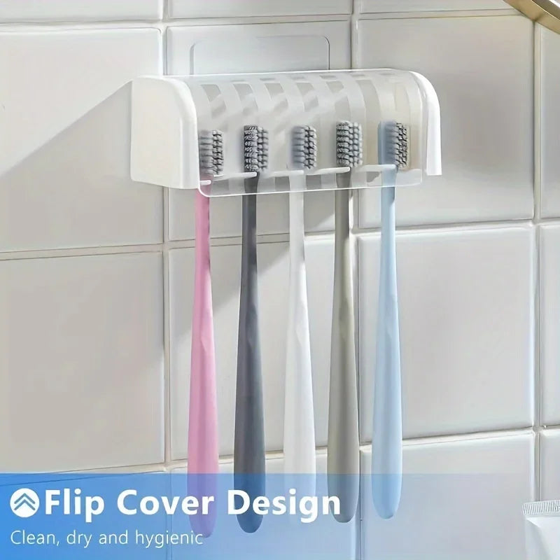 Modern Five Slot Wall Mounted Toothbrush Holder With Hygiene Lid