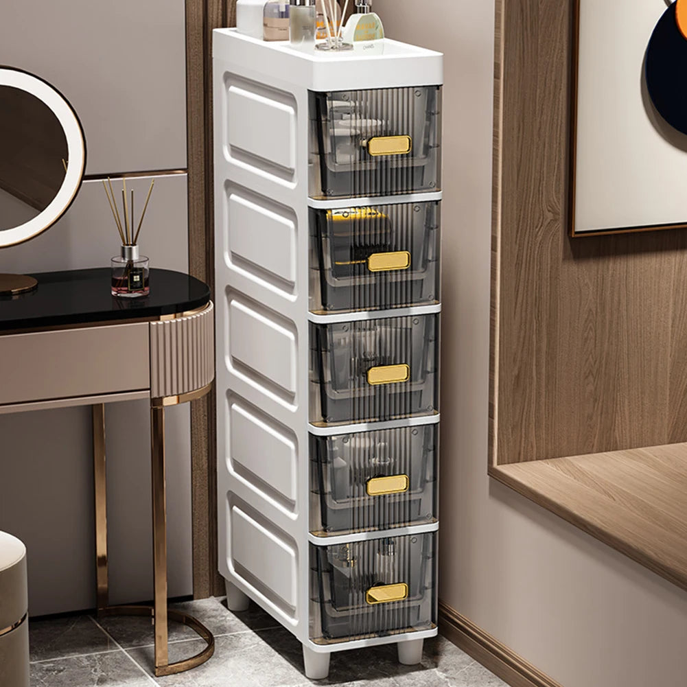 Alloet 5 Tier Bathroom Storage Cabinet Waterproof PVC Floor Organizer