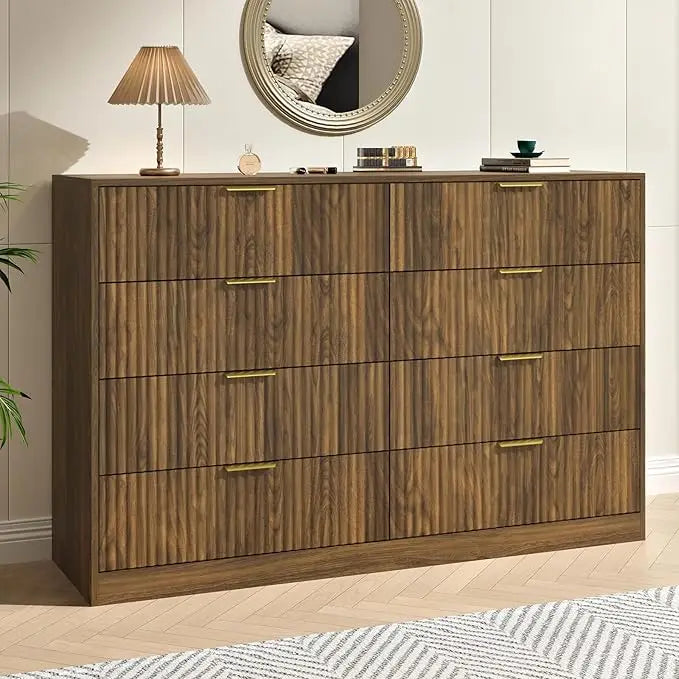CHENGWEIFinish Fluted 8 Drawer Dresser Modern Chest Of Drawers