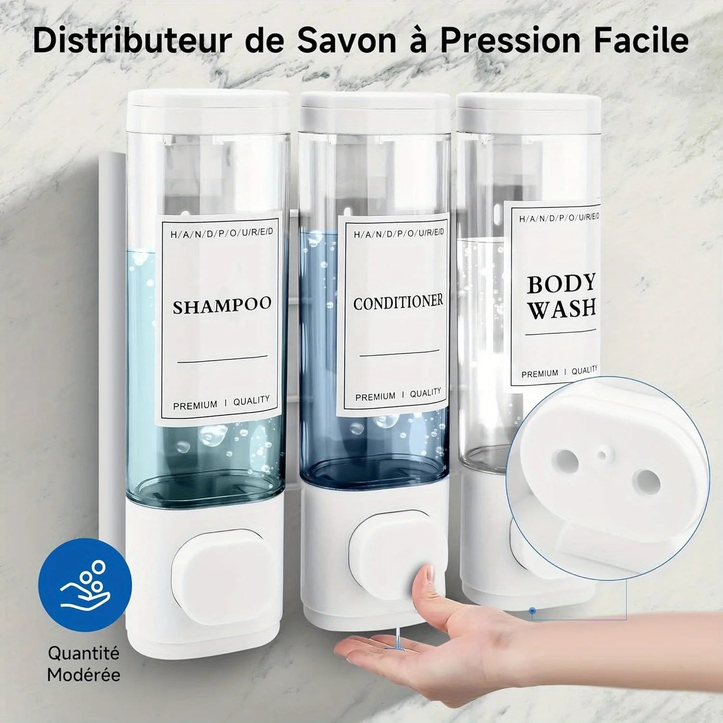 ABS 3 In 1 Wall Mounted Dispenser Shampoo Conditioner Soap