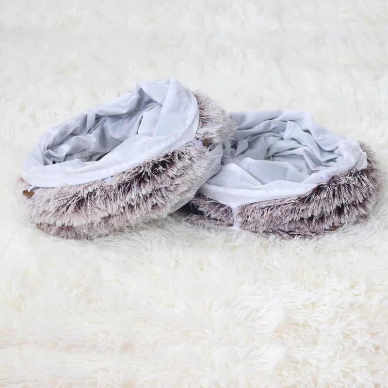 Warm Enclosed Cat Bed Tunnel Plush Kitten House With Tube