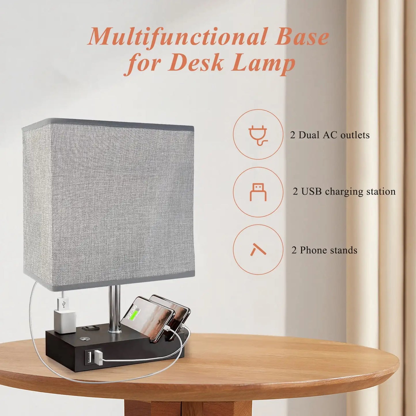 SZRSTH Bedside Table Lamp With Dual USB Ports Dimmable