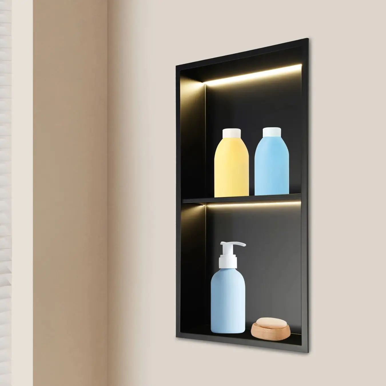 Stainless Steel Recessed Wall Niche with LED Light 2/3-Tier Bathroom Shelves Concealed Shower Niche Shelf Bbathroom Cabinet