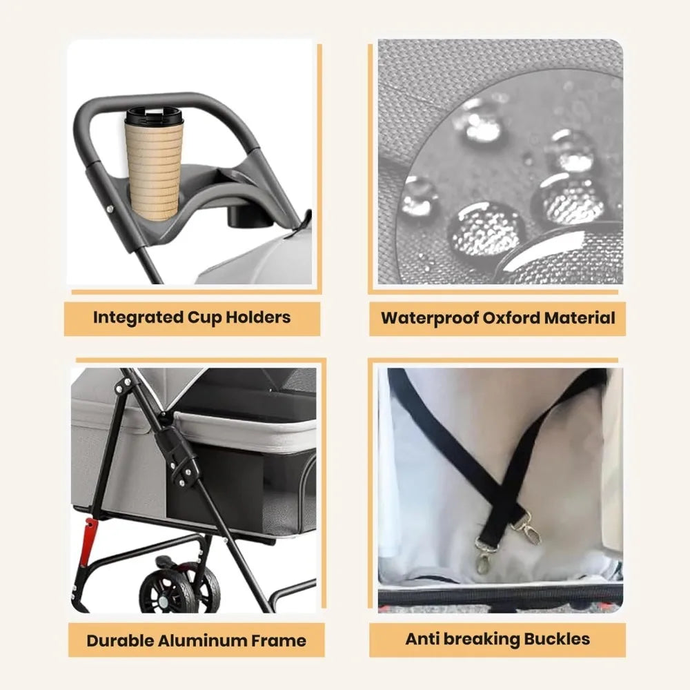 DAFIFY Four Wheel Foldable Pet Stroller For Dogs And Cats